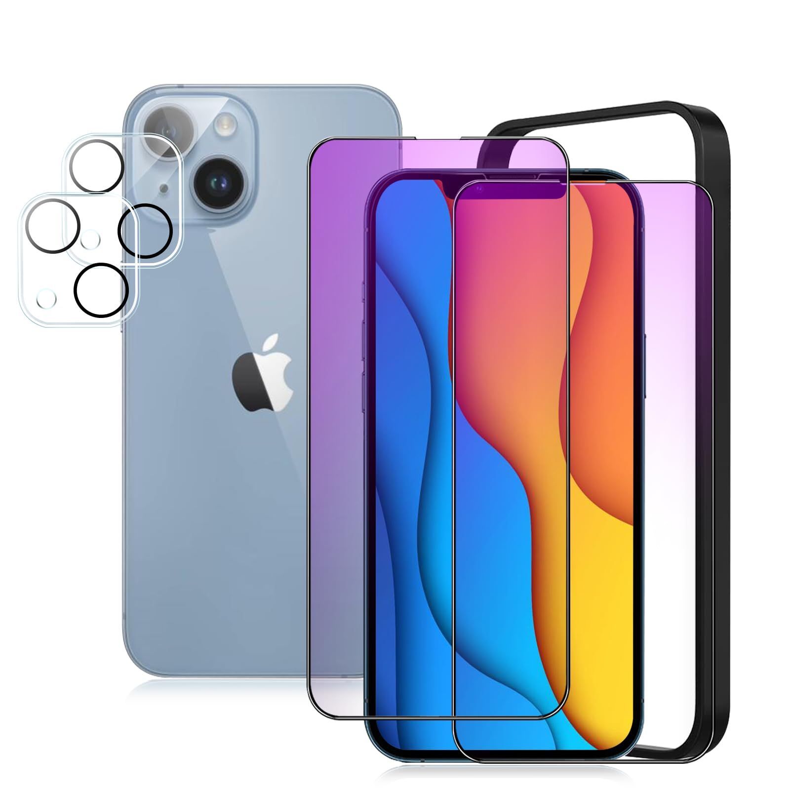 【ブルーライトカット】iPhone14 ガラスフィルム 【2枚】 iPhone14 カメラフィルム 【2枚】 iPhone14 フィルム ブルーライト アイフォン14 ガラス保護フィルム いphone14 用 画面 保護 シート 強化ガラ