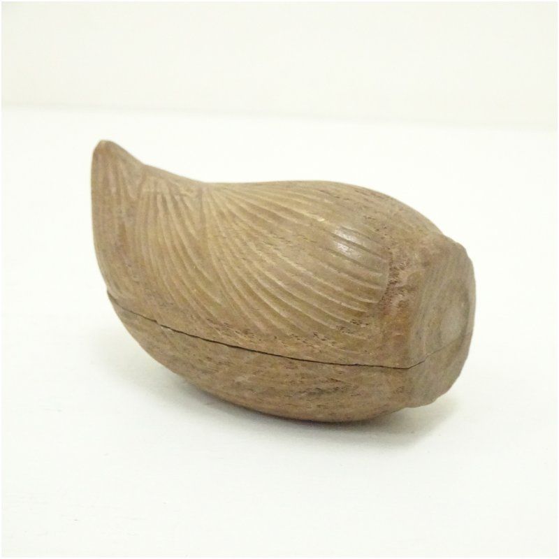 川本光春造 桑彫筍香合（建仁寺 竹田益州書付）（共箱） 茶道具 茶道