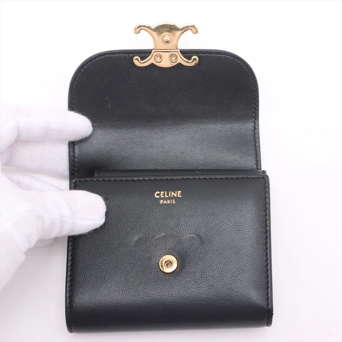 美品 セリーヌ トリオンフ レザー 三つ折り 財布 コンパクト  