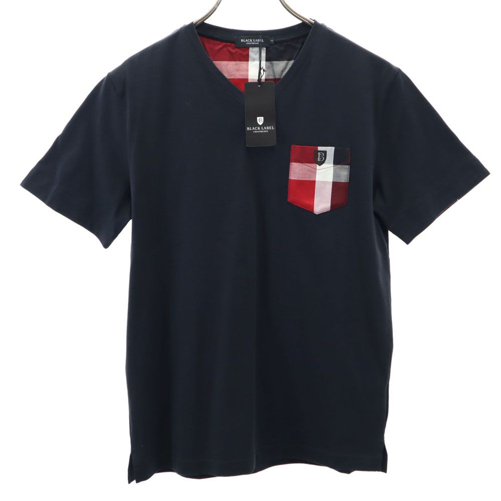 未使用 ブラックレーベルクレストブリッジ 三陽商会 日本製 半袖 Vネック Tシャツ 2 ブラック系 BLACK LABEL CRESTBRIDGE ポケT メンズ
