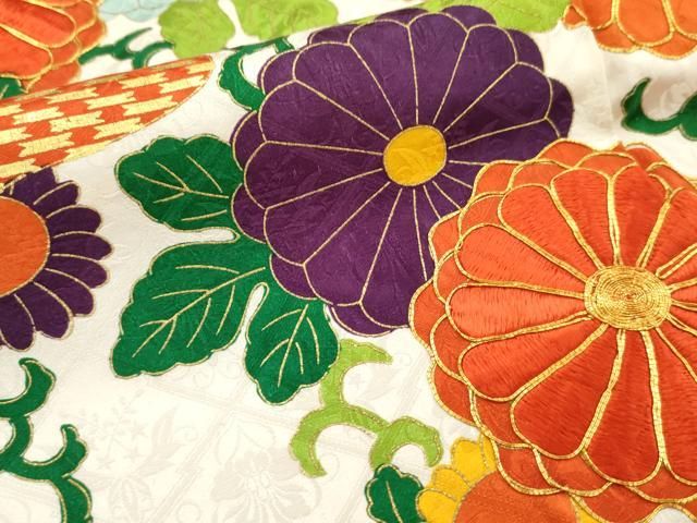 振袖　絞り　駒刺繍　貝桶枝花文　金彩　三越扱い　正絹　身丈159.5　裄64.5 振袖 絞り 駒刺繍 貝桶枝花文 金彩 三越扱い 正絹 身丈159.5 裄