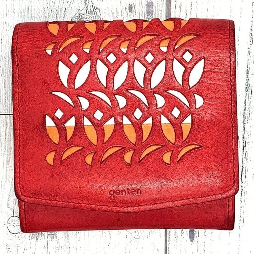 genten ゲンテン カットワーク 二つ折り財布 レッド 赤 genten 【最大p26％選べるノベルティ付】 ゲンテン cut work