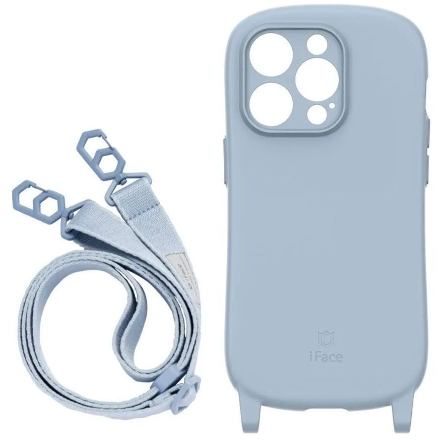 iFace Hang and iPhone 14 Pro ケース シリコンハード/ショルダーストラップ セット (ペールブルー) 【アイフェイス アイフォン14プロ 用 カバー ショルダー 】