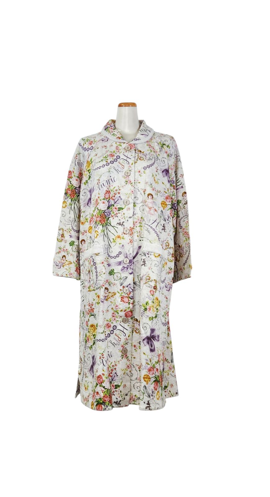 鴨居羊子パジャマ ♥ TUNIC 秋冬物 長袖 ロングガウン 40接結 大バラ天使 89339 グレー色 WWW_SUPERTOOLSSHOP_NL