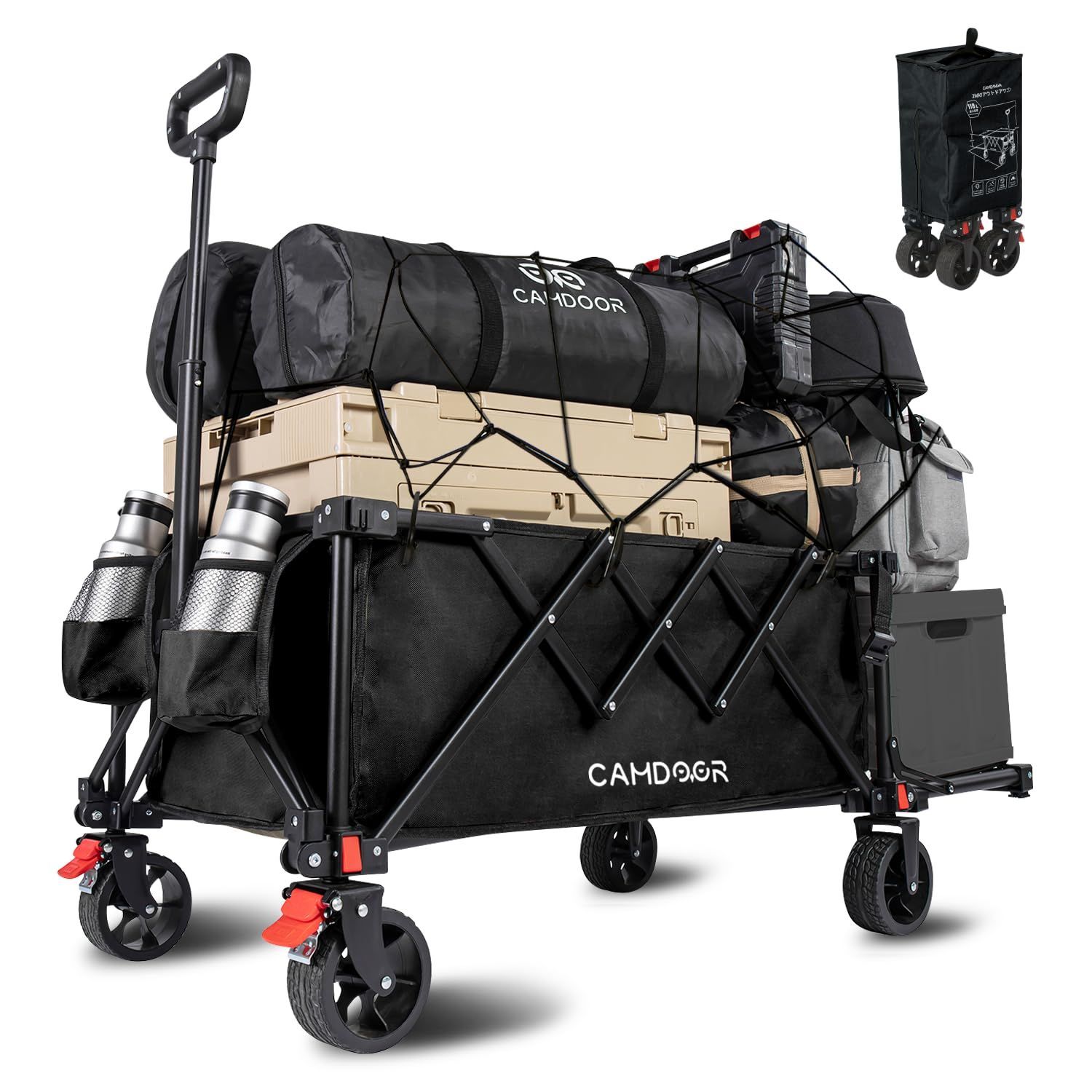 数量 後ろ開け キャリーワゴン 長物対応 3秒で収納 大容量 超軽量 アウトドアワゴン 軽量 静音 キャンプカート 大容量240L CAMDOOR 耐荷重120kg コンパクト自立収納 キャリーカート BBQ 釣り 運動会 荷物運び 引っ越し ワンタッチ収
