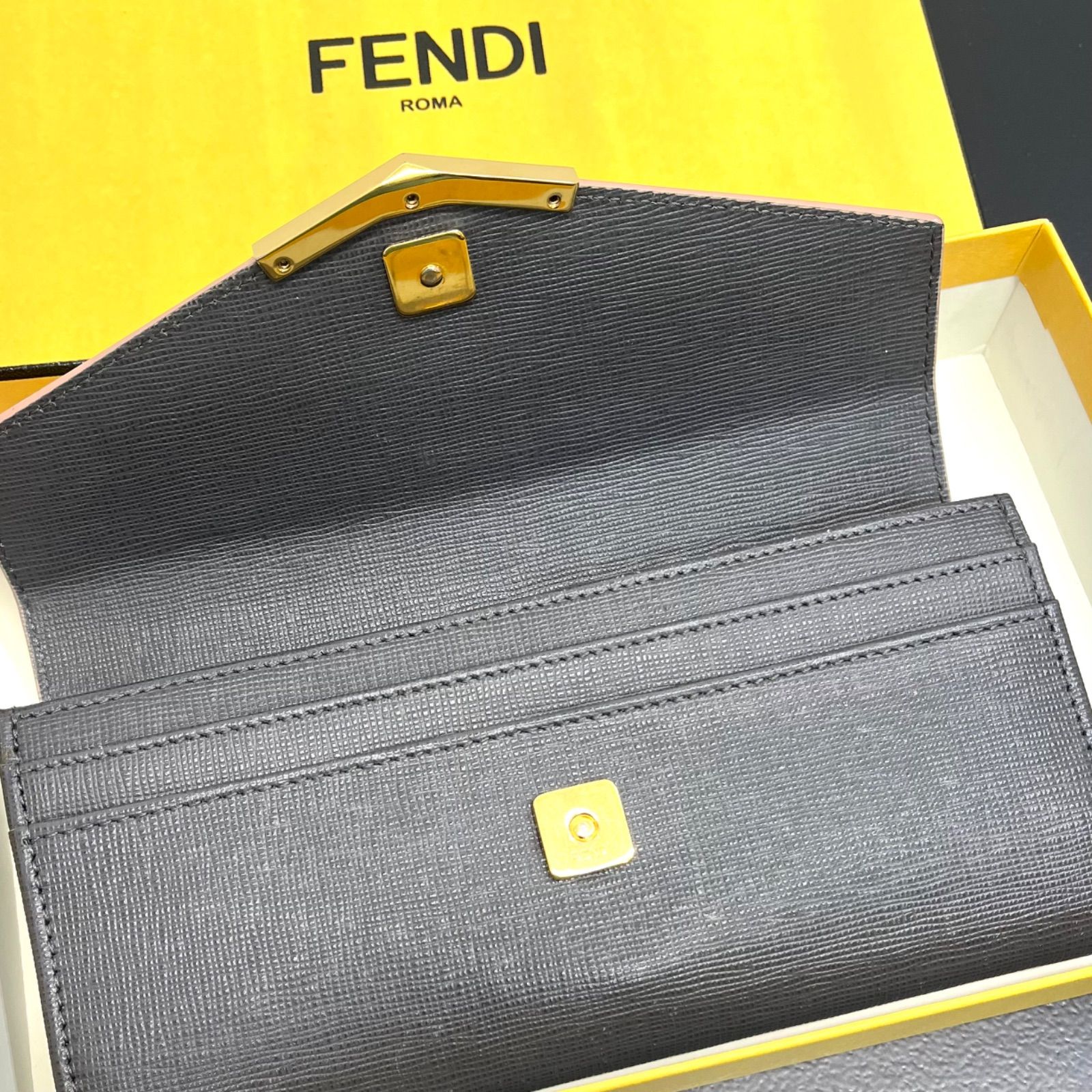 中古】 長財布 フェンディ FENDI バイカラー グレー ピンク トゥー