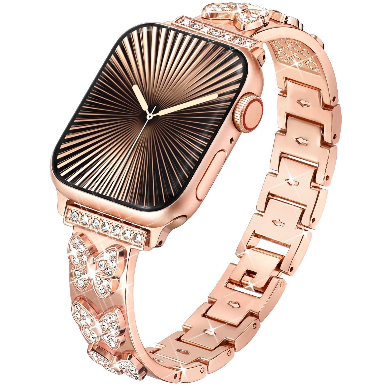 【在庫セール】10/9/8/SE2/SE/7/6/5/4/3/2/1対応 series 38mm iwatch 40mm 41mm 金属製 (42mm バンド Series バンド 10) Watch 華麗で輝くApple apple Watch 蝶デザイン