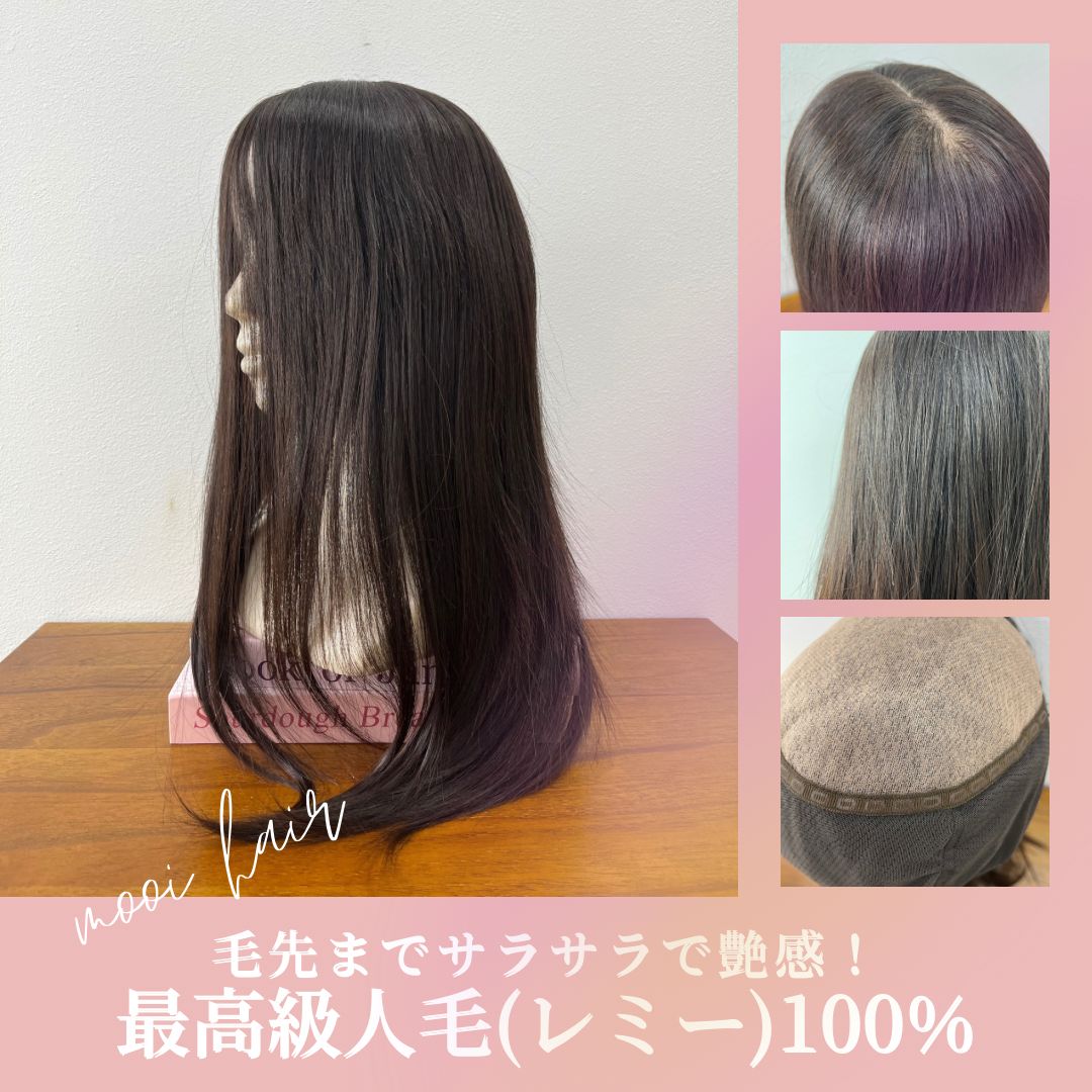 人毛100% ストレート サラサラ セミロング ウィッグ かつら LV42 人毛