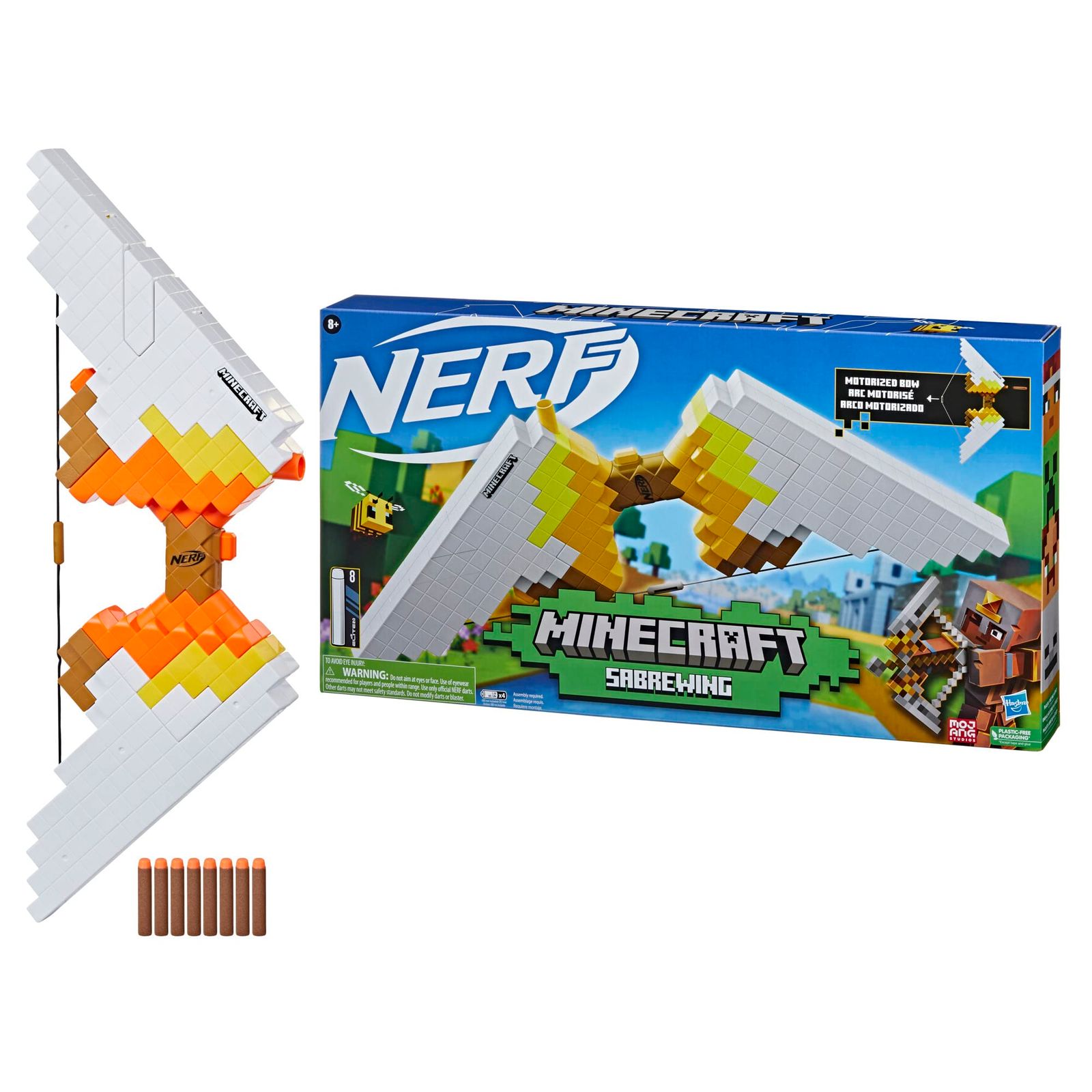 ナーフ マインクラフトMinecraft Sabrewing 電動弓型ブラスター、ナーフ エリート ダーツ8本付き、ダーツ8本を格納できるダーツクリップ付き、マインクラフトに登場する弓をモチーフにしたデザ