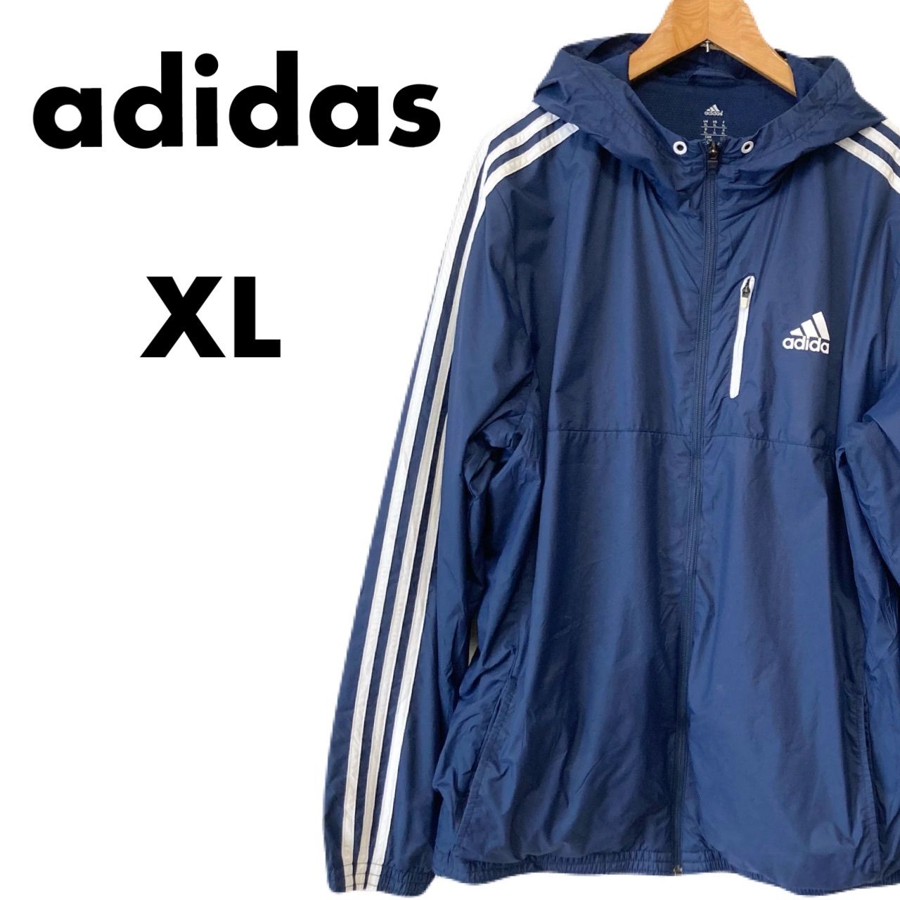 メンズ古着アウター1 古着】adidas ナイロンジャケット ネイビー メンズ ウィンド