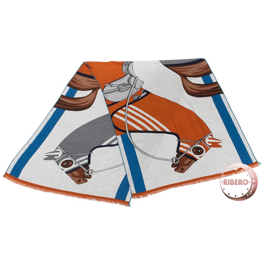 HERMES エルメス レクタングル Cheval a la Couverture rectangle 馬着とともに 103840T 07 スカーフ ショール ストール グレー ブラウン
