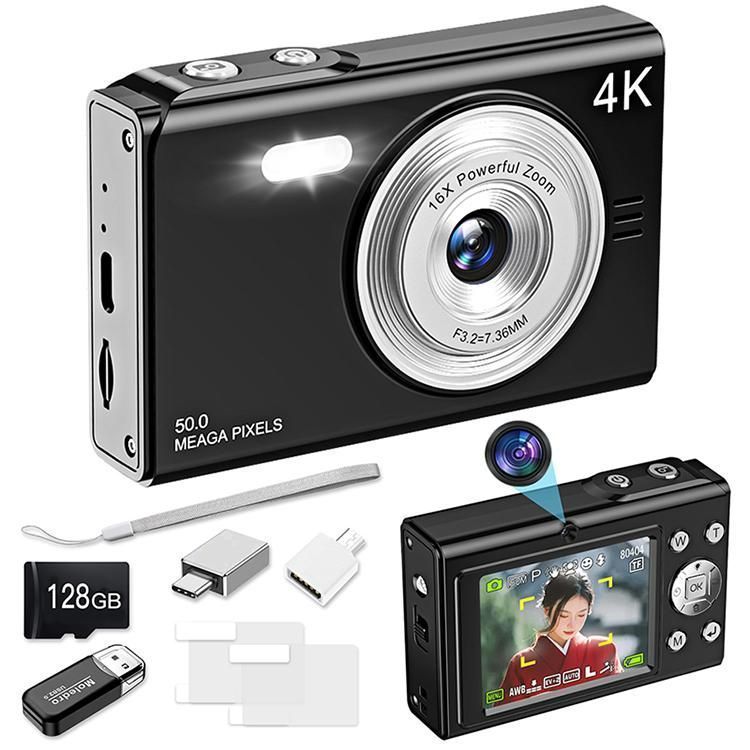 デジカメ 4K デジタルカメラ 日本製チップ 128GB メモリーカード