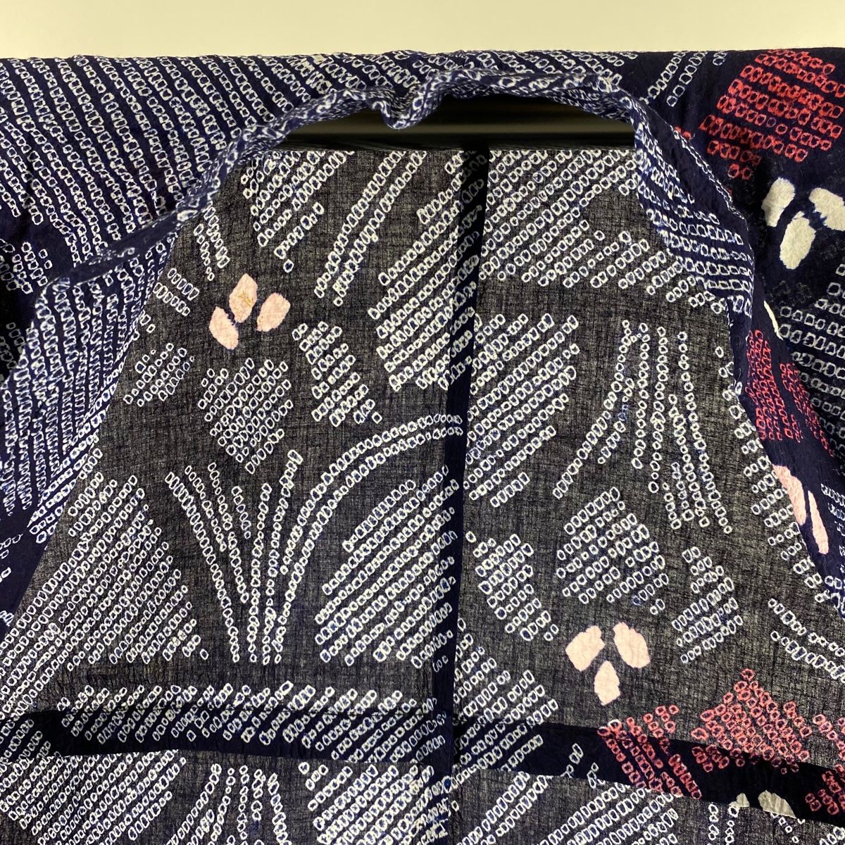 浴衣 名品 絞り浴衣 草花 紺色 身丈152.5cm 裄丈66.5cm M 綿 【中古】