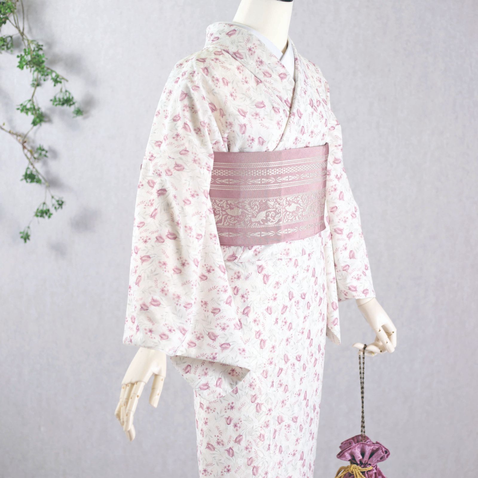 新品・未使用 レース着物 3点セット 【モーブピンク】〈Lサイズ