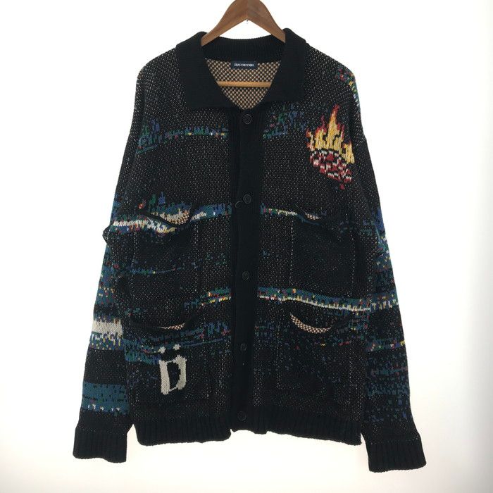 【中古品】 DUSTNATION ダストネーション KNIT CARDIGAN ニット カーディガン 長袖  襟付き トップス ブランド 古着 サイズ：L カラー：ブラック 【140-250129-mh-05-fuz】