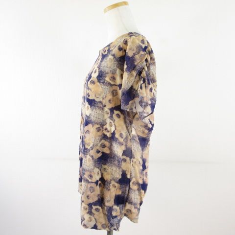 チヴィディーニ CIVIDINI シアーカットソー フレンチスリーブ 花柄 紺 ベージュ 46 *T541 レディース チヴィディーニ CIVIDINI シアーカットソー フレンチスリーブ 花