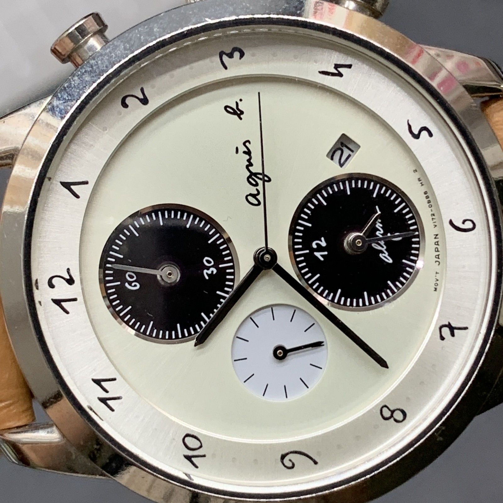 O357 可動agnes b. アニエスベー SOLAR ソーラー 腕時計 クロノグラフ