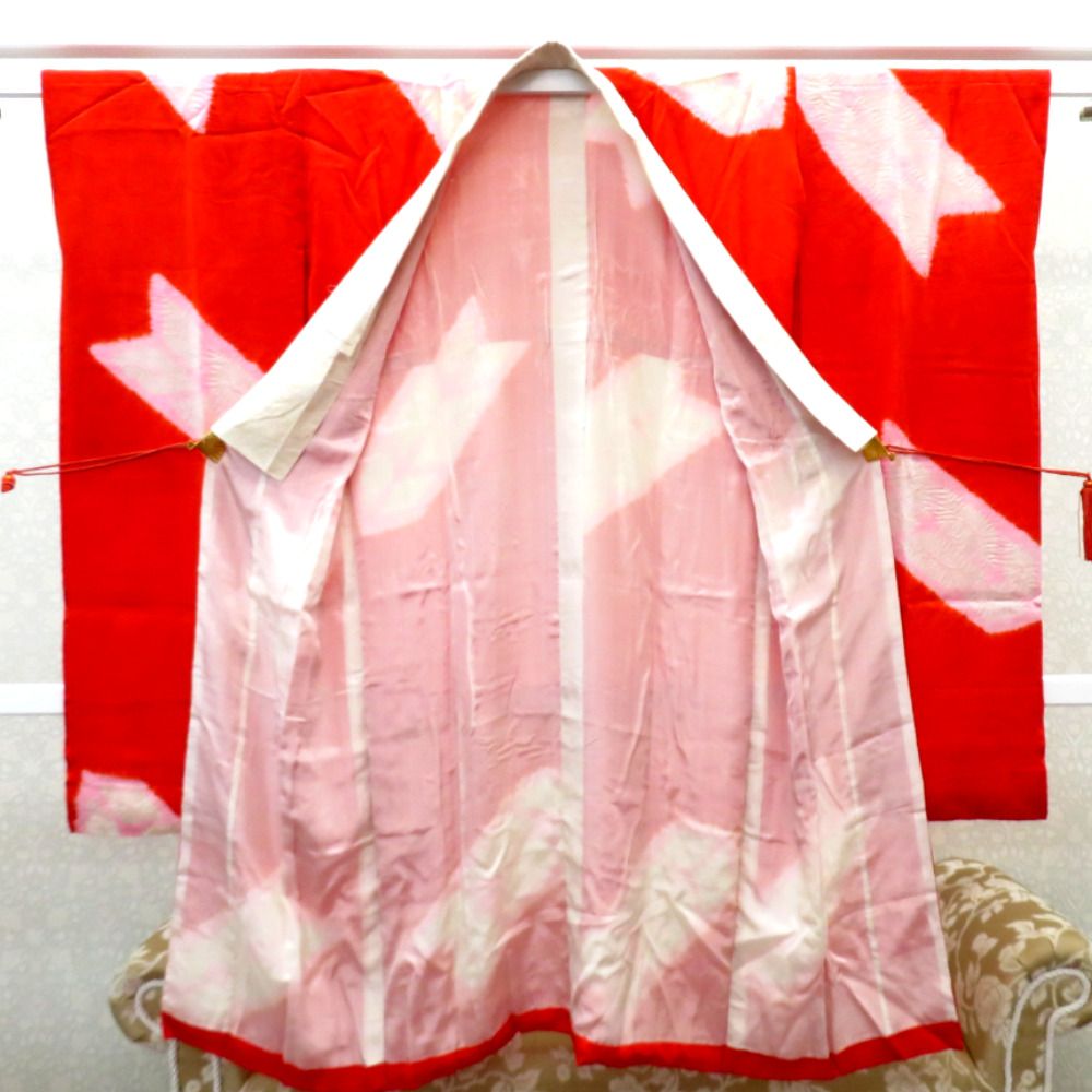 襦袢 昔襦袢 長襦袢 振袖用 アンティーク バチ衿 正絹 赤 白 ピンク  