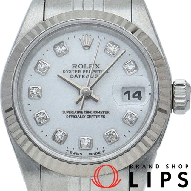 ロレックス デイトジャスト レディース時計 10Pダイヤ Datejust Ladies
 69174G(U) 箱 K18WG/SS レディース時計 ブラック 仕上げ済 1997年 美品