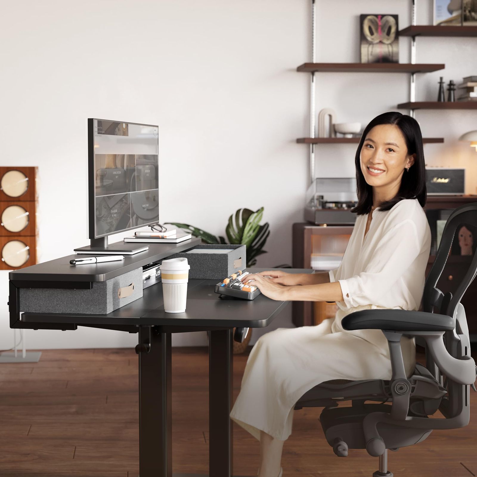 パソコンデスク 昇降式 高さ調節 幅120CM 奥行き60CM オフィスデスク メモリー機能 電動 ゲーミングデスク スタンディングデスク 在宅ワーク 引き出し付き テレワーク 昇降デスク ブラック Claiks MARWIL-DEMENAGEMENTS_CH