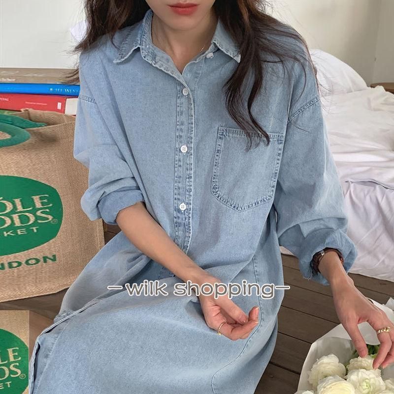 綺麗め デニム風 ロングシャツワンピース フロントボタン 春秋 楽天市場】デニムワンピース レディース 春秋 長袖 Aライン