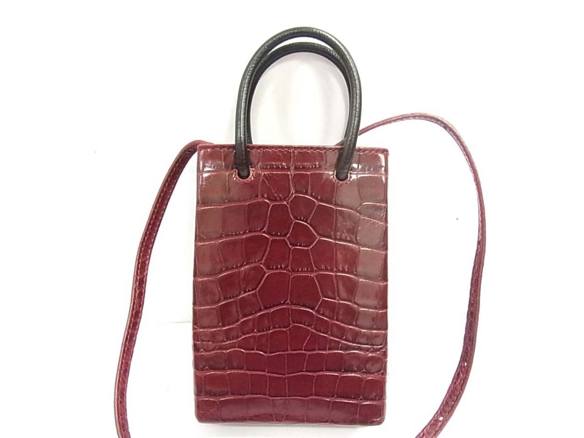 定価153.000円☆BALENCIAGA ロゴ ミニショッピングバッグ フォンホルダー クロコ型押し ハンドバッグ ショルダーバッグ 2WAY イタリア製 定価153.000円☆BALENCIAGA ロゴ ミニショッピングバッグ フォン