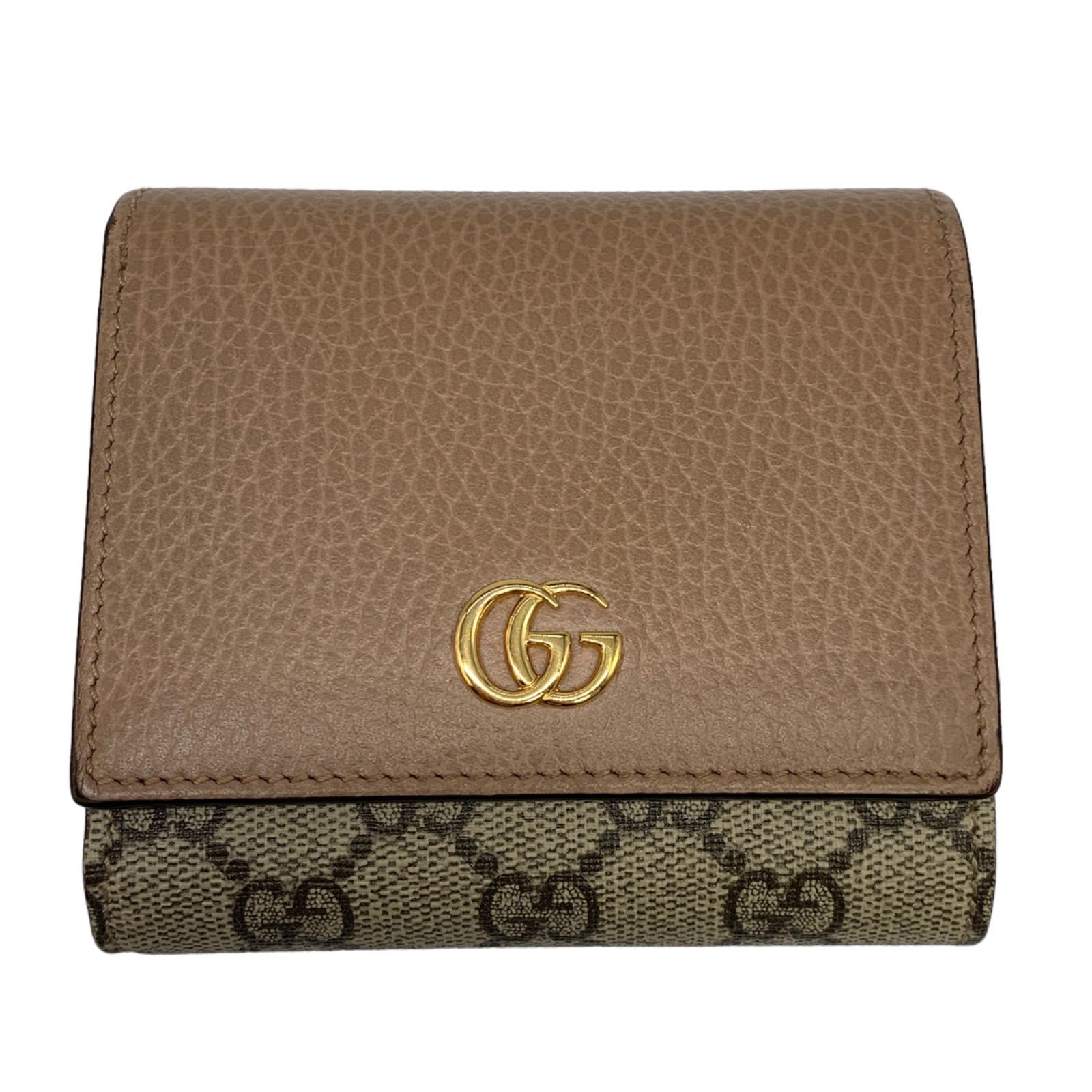 ♪0387 GUCCI グッチ 二つ折り財布 GG ブラウン系 598587 財布