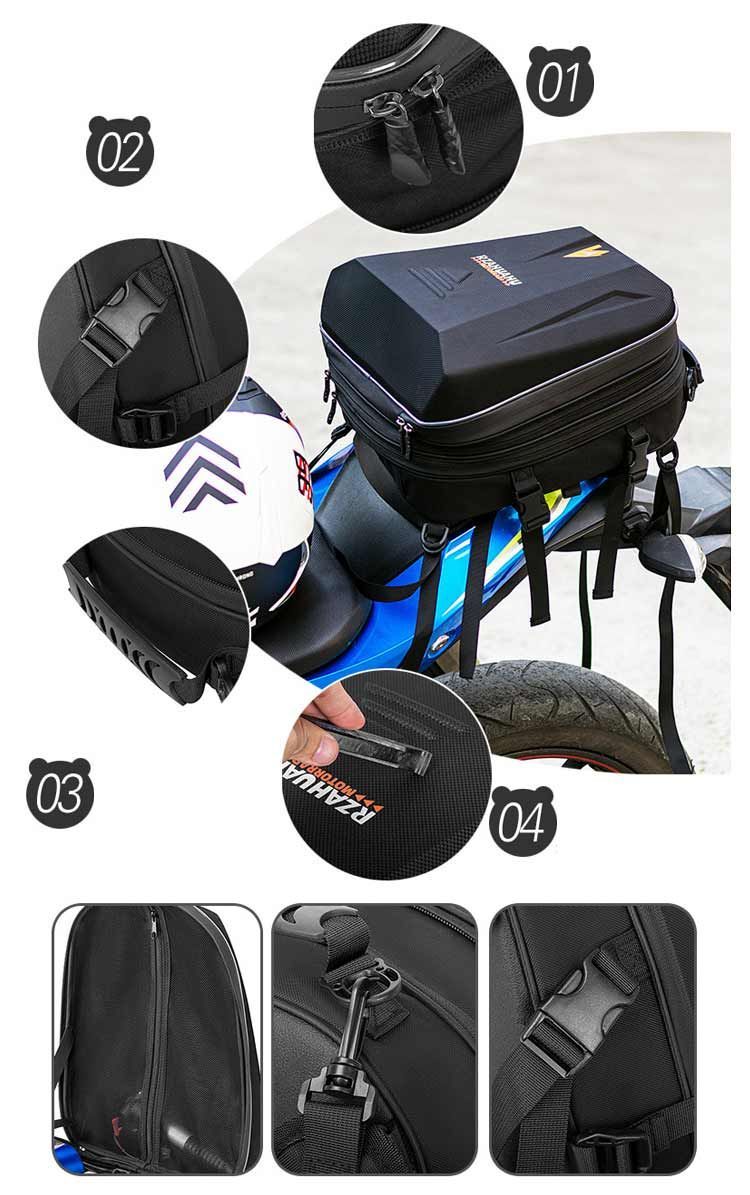 防水 拡張機能あり シートバック 大容量 シートバッグ バイク 28L ツーリング用 ヘルメットバッグ バイク用 耐傷 耐久性 ツーリングバッグ 撥水  軽量 簡単固定  | MOTOGS バイク用 シートバッグ 拡張機能あり ヘルメットバッグ 撥水 防水 耐久性 固定ベルト付き