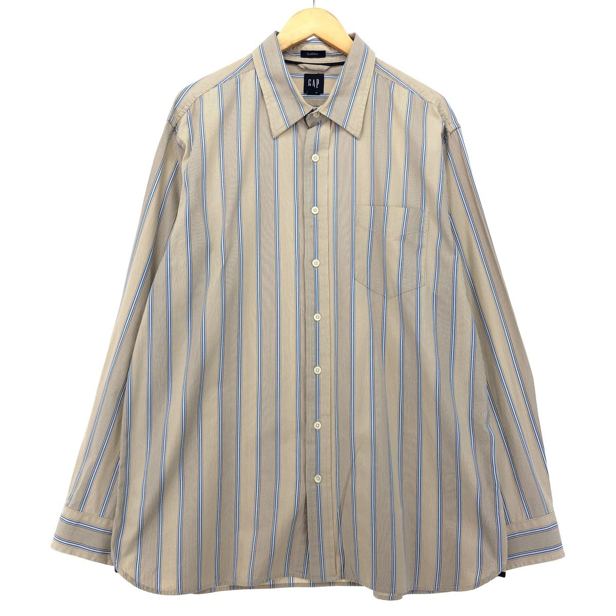 古着 00年代 ギャップ GAP CLASSIC 長袖 コットンストライプシャツ メンズXL/eaa422400