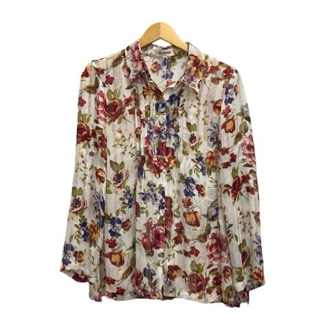 未使用品 エルミダ EL MIDAS シャツ 長袖 花柄 11 白 ホワイト マルチ 