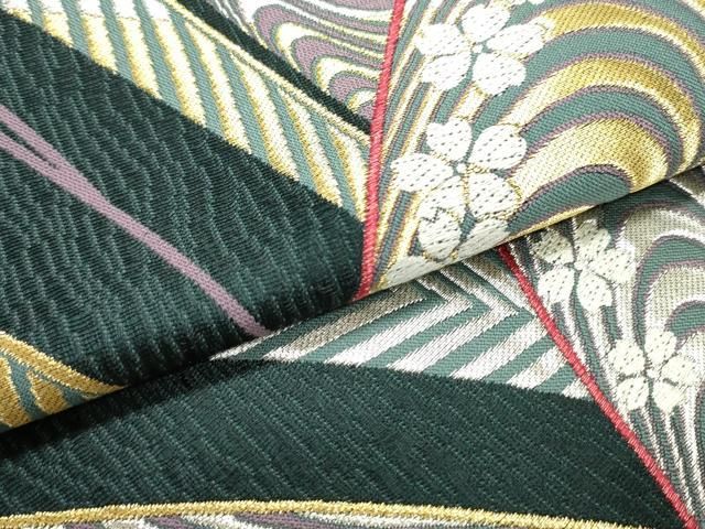 平和屋着物○六通柄袋帯 花流水 八尺紋 金銀糸 正絹 逸品