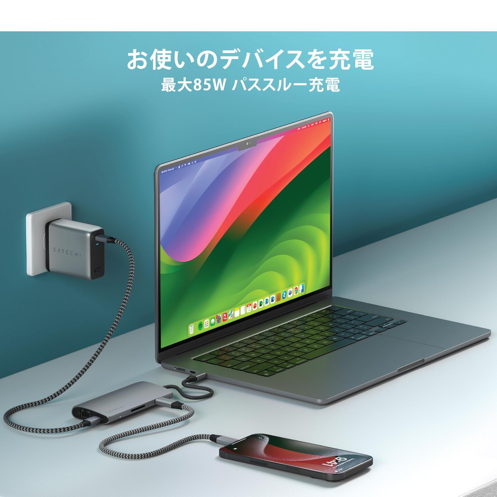 新着商品 8K スペースグレイ HDMI 出力 8-in-1 PD充電 85W ハブ イーサネット UHS-II USB-C SDカードリーダー USB-Cデータポートx4 マルチ M3 MacBook V3 Pro Airなど対応 USB Sate