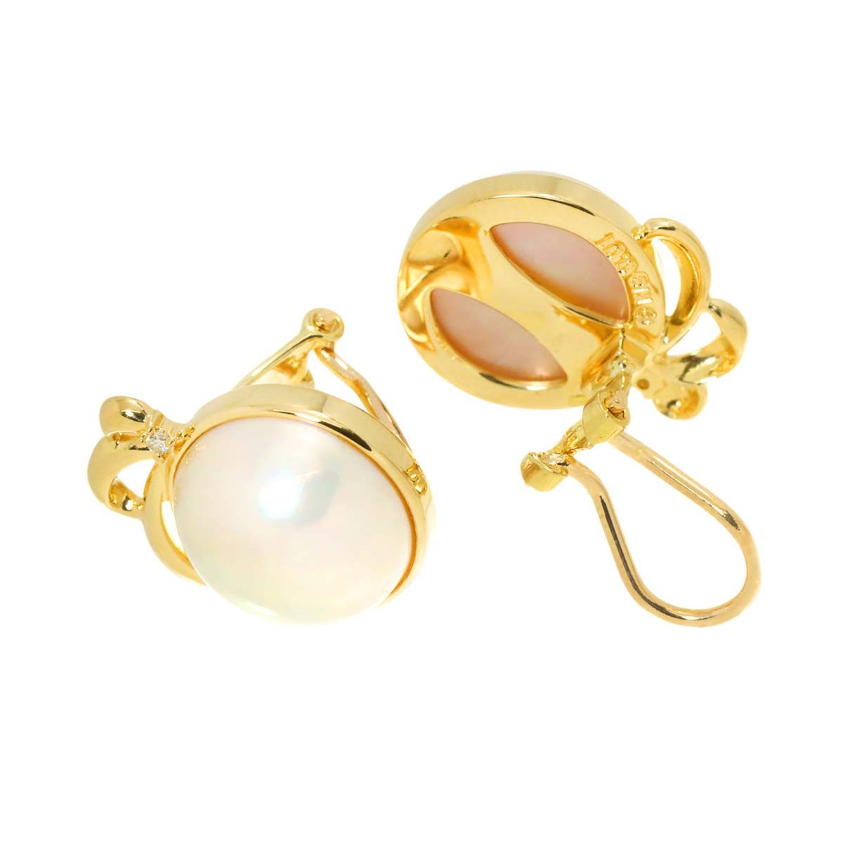 タサキ TASAKI マベ真珠 ダイヤ 0.01ct×2 イヤリング K18 YG
