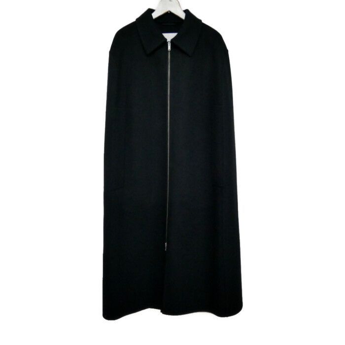 JIL SANDER ジルサンダー 国内正規 23AW ZIP-UP CAPE COAT ステンカラー ウールケープ ポンチョ アンゴラ混 J22AA0130 J40028 BLACK ブラック 黒 46