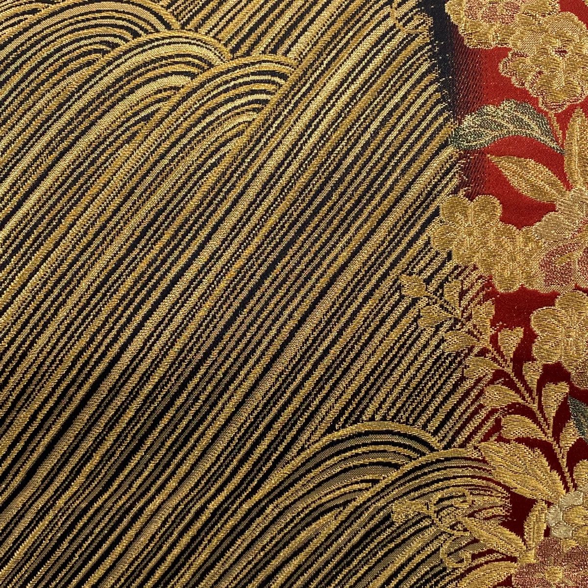 袋帯 秀品 竹染辻が花 流水 金糸 箔 金色 六通 正絹