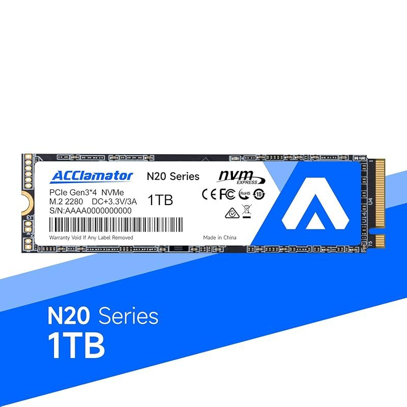 Acclamator N20 1TB SSD 最大2500MB/秒 内蔵 M.2 2280 PCIe Gen 3.0×4 NVMe1.3 3D NAND採用 SLCキャッシュ搭載 0