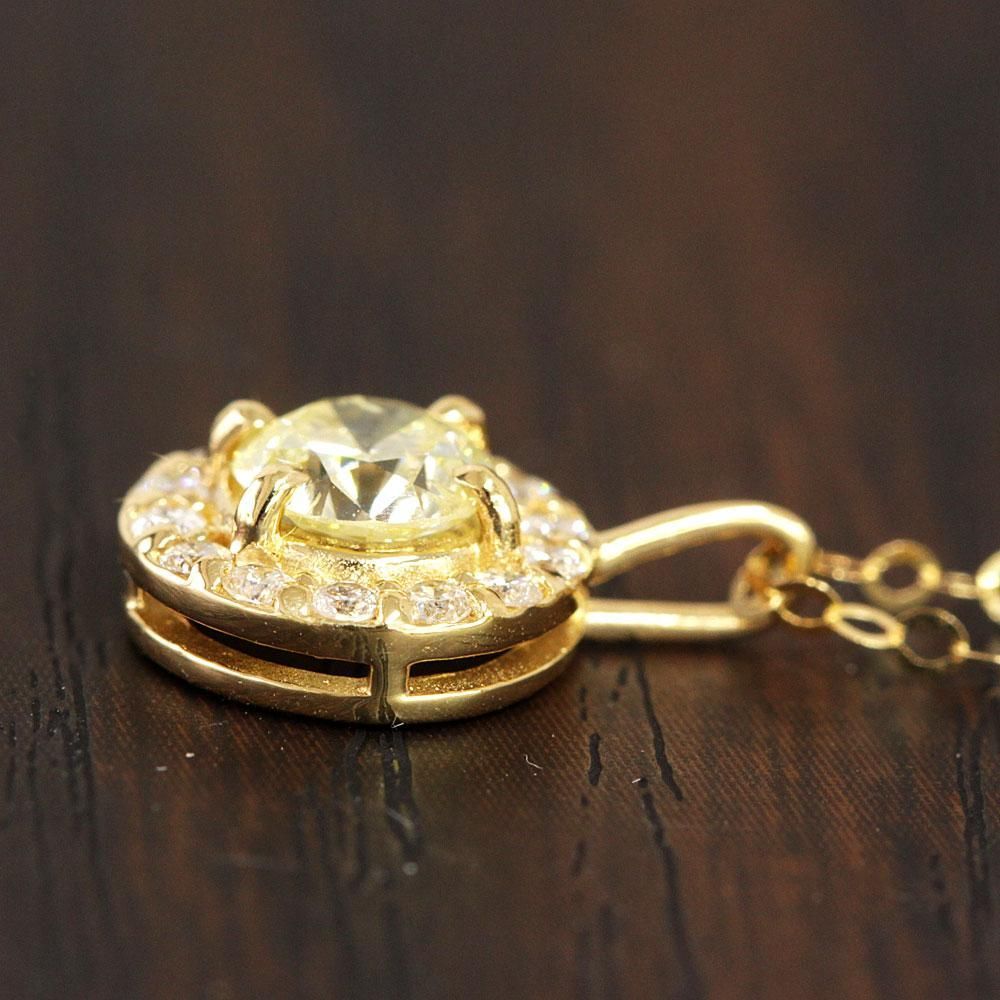 華やか ダイヤモンド 0.348ct K18 yg ヘイロー ペンダント 鑑別書付 18 