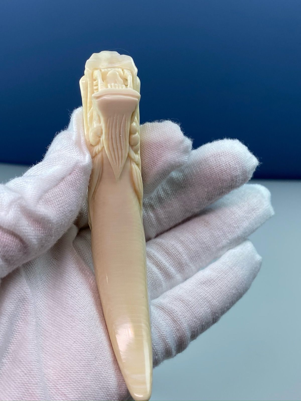 天然マンモス牙美しい手作り彫刻 龍首牙尖 ネックレス(18G)