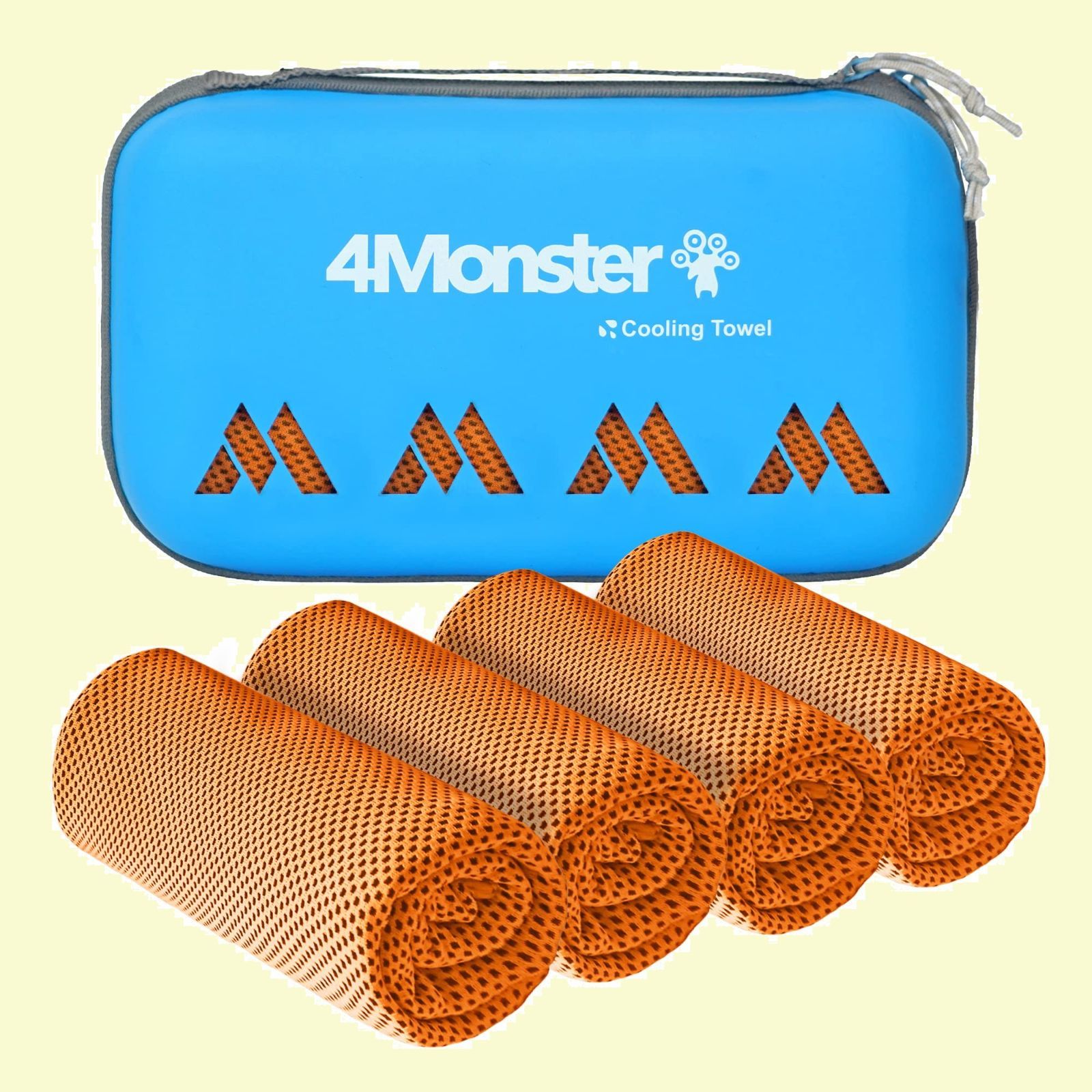【特価商品】速乾タオル 吸水速乾 4枚セットバスタオル ジム キャンプ 旅行 冷感タオル コンパクト 収納ボックス付き スポーツタオル スイミング タオル 防臭 4Monster フィットネス オレンジ