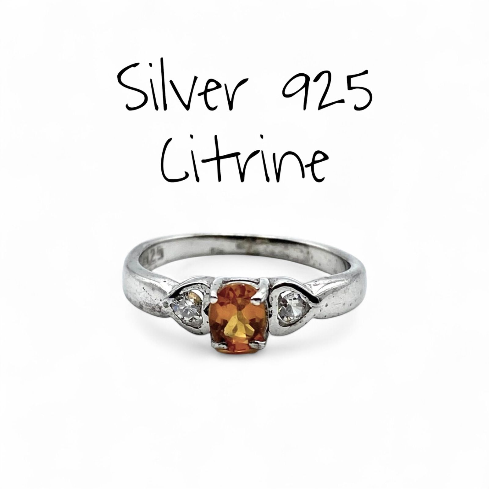 幸運の石】 シトリン Silver 925 刻印 90s Vintage Ring シルバー 