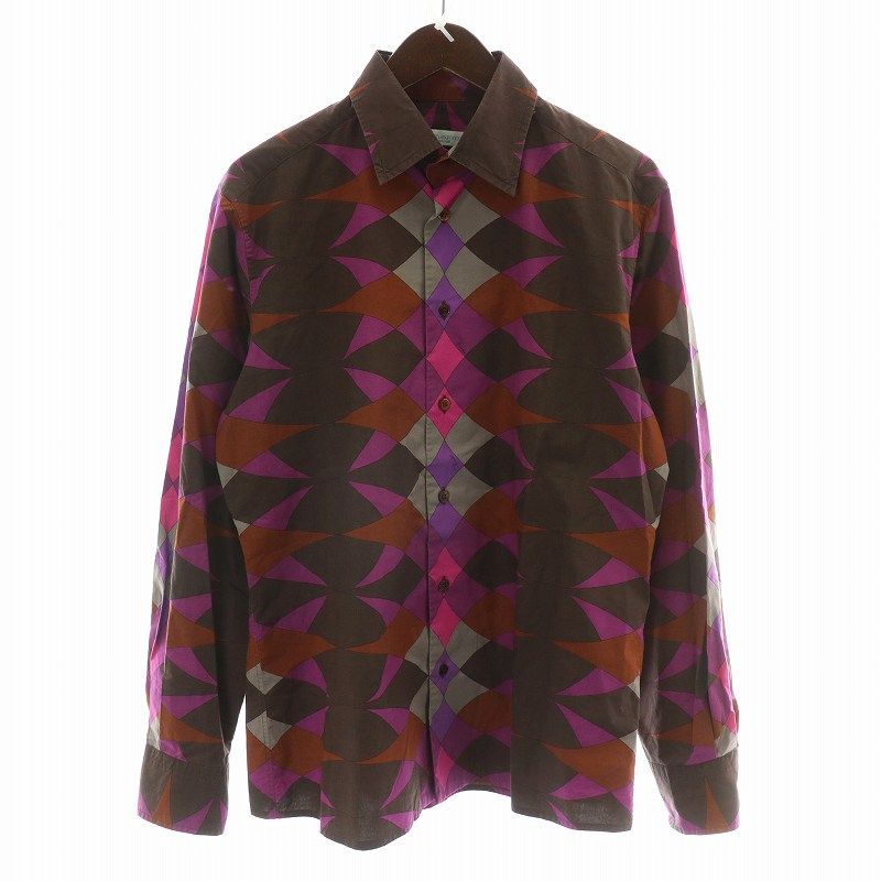 エミリオプッチ EMILIO PUCCI シャツ 長袖 総柄 M 茶 ブラウン 紫 パープル マルチ |MW GY13