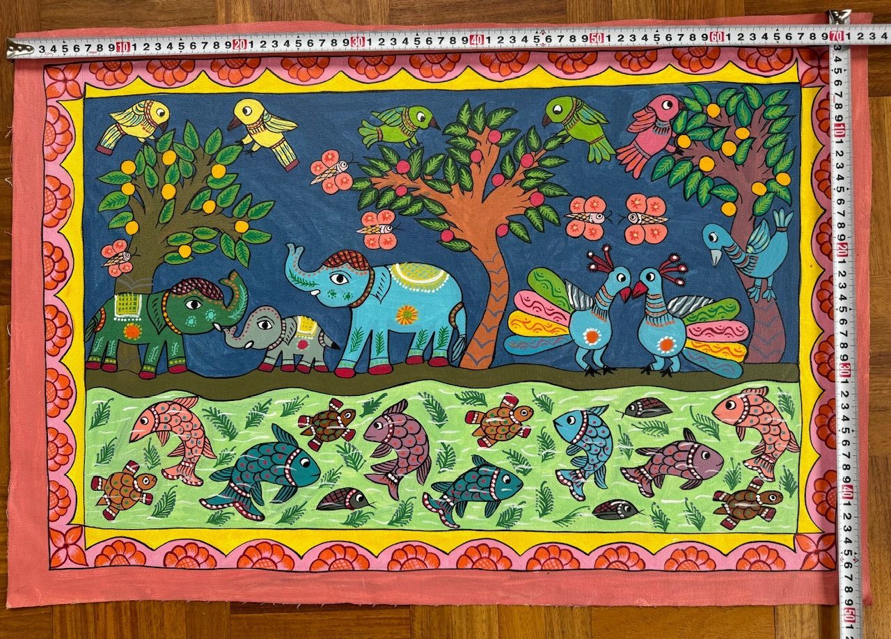 ミティラー マドゥバニ インド ネパール 象 花 鳥 魚 亀 ミティラー画