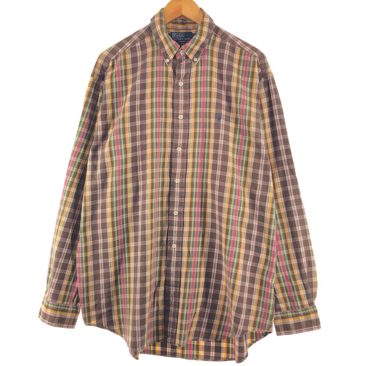 古着 90年代 ラルフローレン POLO RALPH LAUREN チェック柄 ワンポイント 長袖 ボタンダウンチェックシャツ L ヴィンテージ/eaa500086