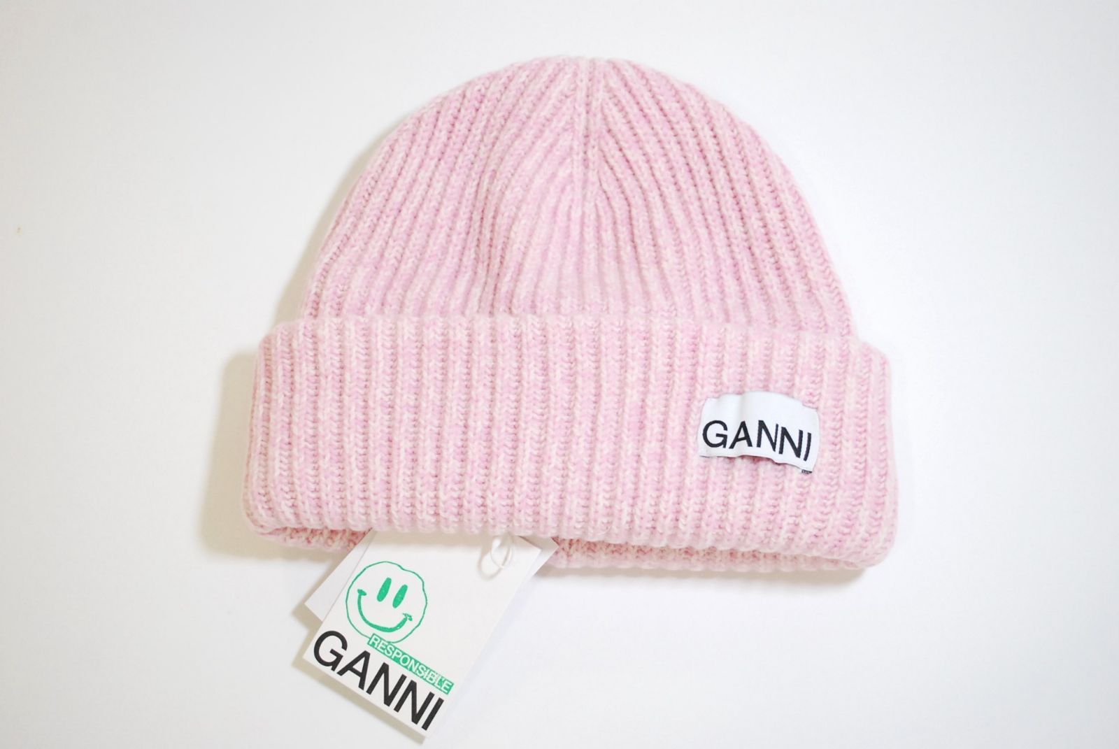 GANNI ガニー ロゴ パッチ リブ ビーニー ニットキャップ - メルカリ