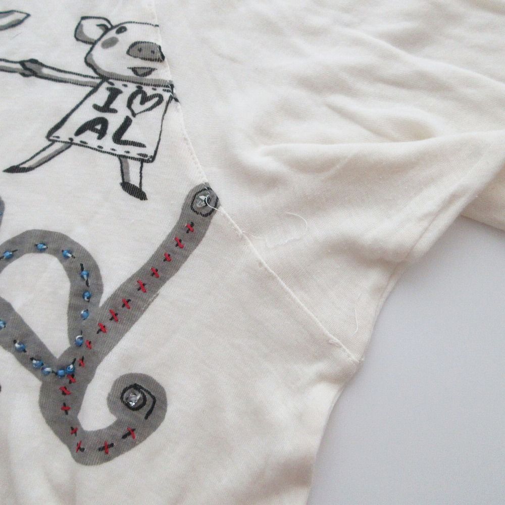 アルベロベロ ALBEROBELLO ブタ ぶたさん ワイド フレア ロングスリーブ Tシャツ ホワイト レディース 【中古】 アルベロベロ ALBEROBELLO ブタ ぶたさん ワイド フレア ロング