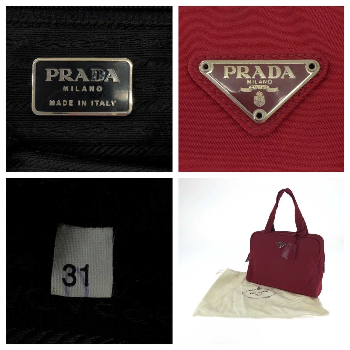 美品 PRADA プラダ テスート 三角ロゴプレート レッド シルバー