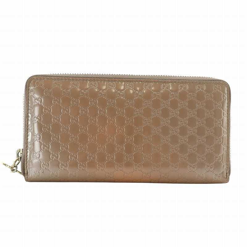 グッチ GUCCI 長財布 エナメル レザー ラウンドファスナー マイクロGG 総柄 ピンク 303260 /XZ GY18