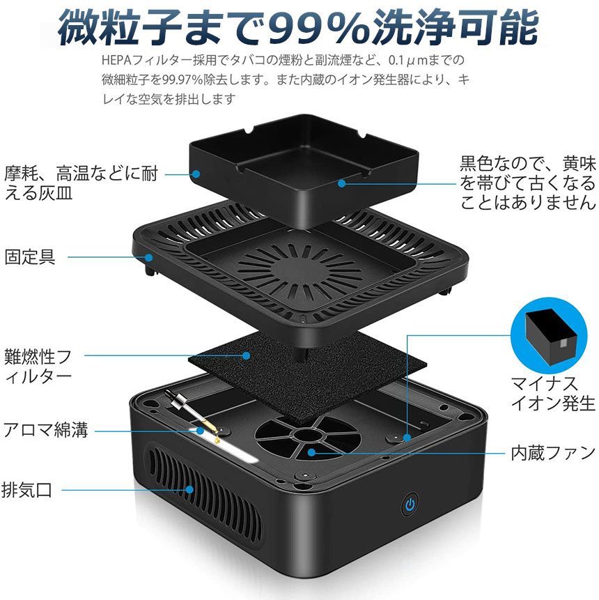 灰皿 脱臭機 空気清浄機 タバコ灰皿 充電式空気清浄 スモークレス灰皿