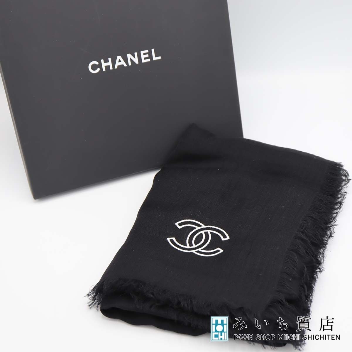 CHANEL シャネル ストール 黒 CC ココマーク カシミヤ 100