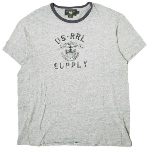 RRL ダブルアールエル US-RRL SUPPLY S/S TEE イーグルプリント リンガーＴシャツ XL グレー Double RL 半袖 トリム ロゴ トップス g17204